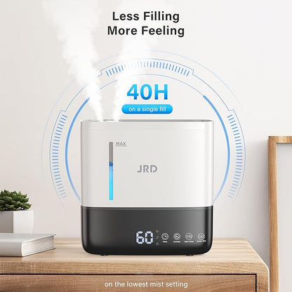 JRD Humidifiers for Bedroom, Ultrasonic Humidifier 4L for Large Room, Cool Mist Top-Fill, 40H Run, 12H Timer, 360° Nozzle, Aroma Diffuser, 7-Color Night Light for Home, Office, Baby(White)