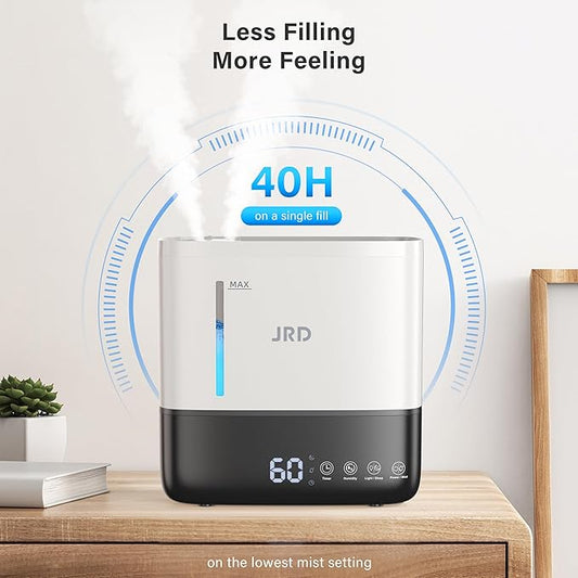 JRD Humidifiers for Bedroom, Ultrasonic Humidifier 4L for Large Room, Cool Mist Top-Fill, 40H Run, 12H Timer, 360° Nozzle, Aroma Diffuser, 7-Color Night Light for Home, Office, Baby(White)