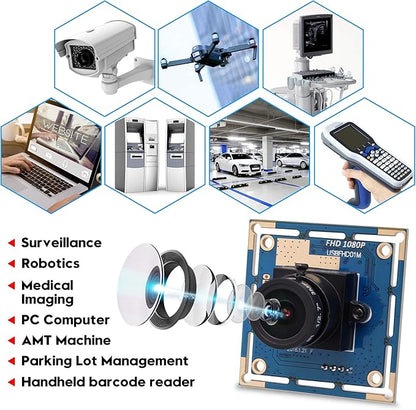 SVPRO 1080P USB Camera for Computer & Raspberry Pi - 30/60/100fps High Speed Board Camera - 2.8mm Lens - Industrial Video - OV2710 CMOS UVC Plug & Play
