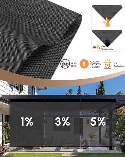 Kincmo Motorized Outdoor Shades for Patio Porch, Custom Outdoor Motorized Blinds with Remote, Waterproof & Windproof Patio Shades Work with Apple Homekit,Alexa,Google (5% Openness Dark Grey)