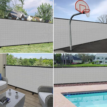 Windscreen4less Privacy Fence Screen Heavy Duty Windscreen Fencing Mesh Fabric Shade Net Cover with Brass Grommtes for Outdoor Wall Garden Yard Pool Deck, 6'x49' Light Gray