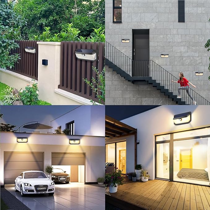 2-Pack Motion Sensor Solar Lights Outdoor, 388 LEDs 4000LM Solar Outdoor Lights Waterproof with 270° Wide Angle , Warm White Solar Powered Security Wall Light for Garden, Fence, Door, Garage, Yard