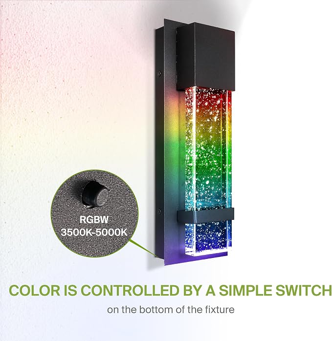 ASD LED 13" Bubble Glass Wall Light Fixture, Outdoor & Indoor Seeded Sconce | RGBW, Waterproof, ETL Listed | 9W 250LM 3000-5000K 100-277V | Exterior Lantern, Porch Lighting | Black, 2 Pack