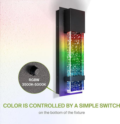 ASD LED 13" Bubble Glass Wall Light Fixture, Outdoor & Indoor Seeded Sconce | RGBW, Waterproof, ETL Listed | 9W 250LM 3000-5000K 100-277V | Exterior Lantern, Porch Lighting | Black, 2 Pack