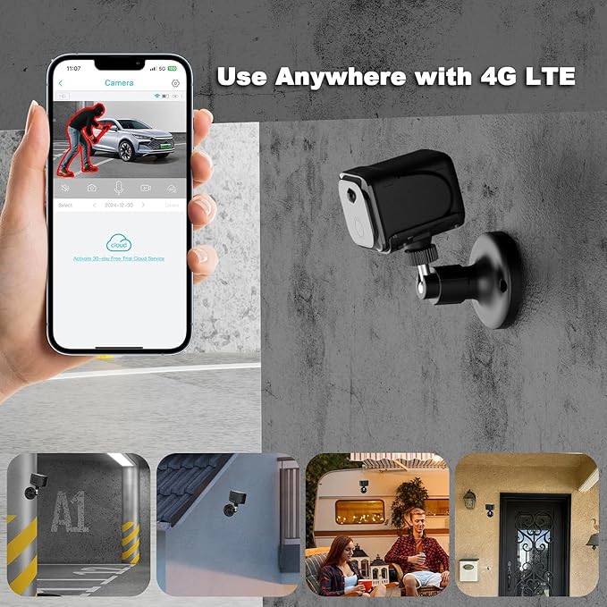 4G LTE Cellular Small Security Camera, No WiFi Security Camera with Night Vision, PIR Motion, SIM Card, 15-Day Battery Standby, Portable Magnetic Survelliance Cam for RV, Indoor, Barn, Farm