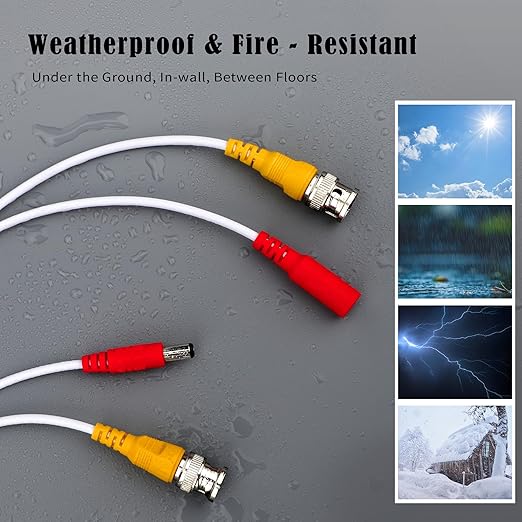 1 Pack 25ft White BNC Video Power Cable Security Camera Cable Wire Cord for CCTV DVR Surveillance System with Connectors (BNC Female and BNC to RCA) (White, 25FT)