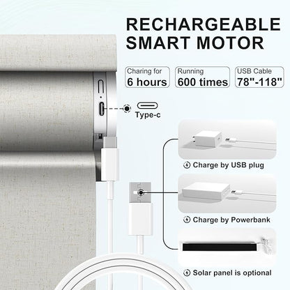 BERISSA Smart Motorized Blinds with Remote,No Drill Automatic Roller Blinds for Indoor Windows,Filter Linen Fabric,Electric Shades for Windows Home Office,Filter Linen Beige,Custom Size..