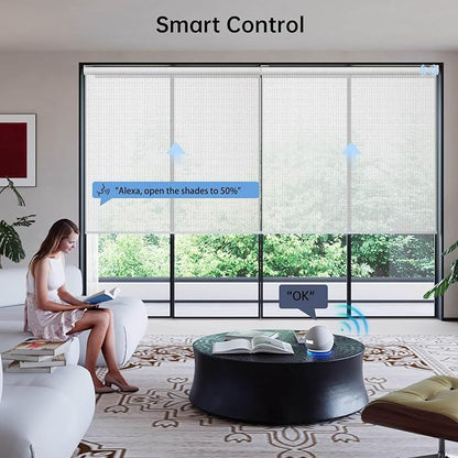 Motorized Coupled Shades, Falme Resistant Smart Solar Shades for Large Windows Automatic Blinds Compatible with Alexa, Electric Roller Blinds Customized for Home Office(5% Openness White)