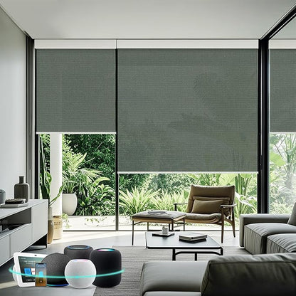 Aprilsmart Motorized Blinds with Remote,Light Filtering Motorized Roller Shades Work with Apple Homekit,Alexa,SmartThings,Google Home,Customize Blinds(Sunscreen Grey-59)