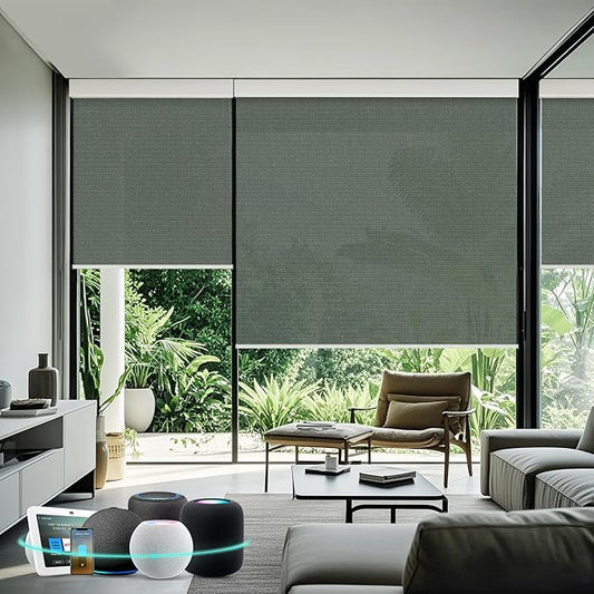 Aprilsmart Motorized Blinds with Remote,Light Filtering Motorized Roller Shades Work with Apple Homekit,Alexa,SmartThings,Google Home,Customize Blinds(Sunscreen Grey-59)