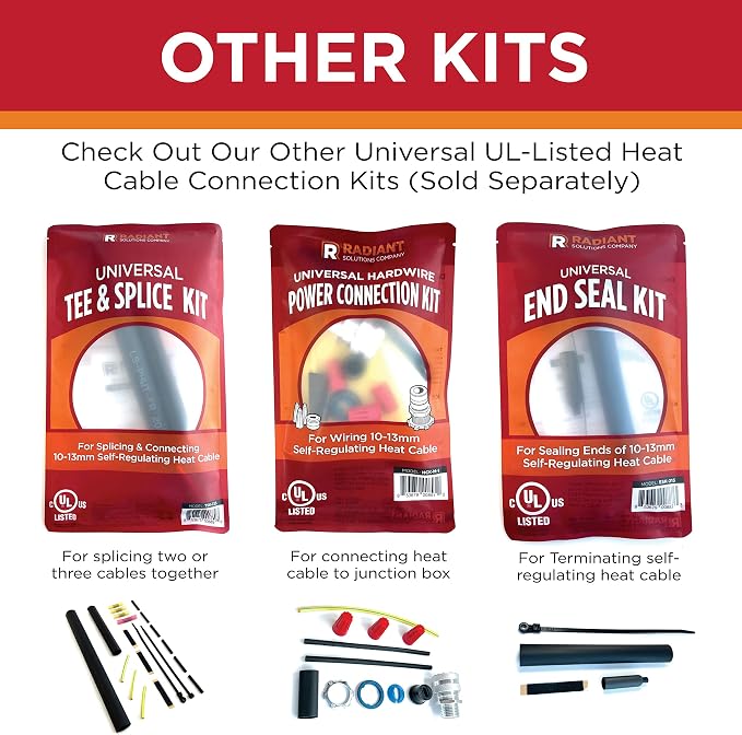 Radiant Solutions Company UL Listed Universal Power Connection Kit - Plug-Into 10-13mm Self-Regulating Heat Cable Or Heat Tape with Ground Fault Protected Plug - Gutter & Roofing Protection