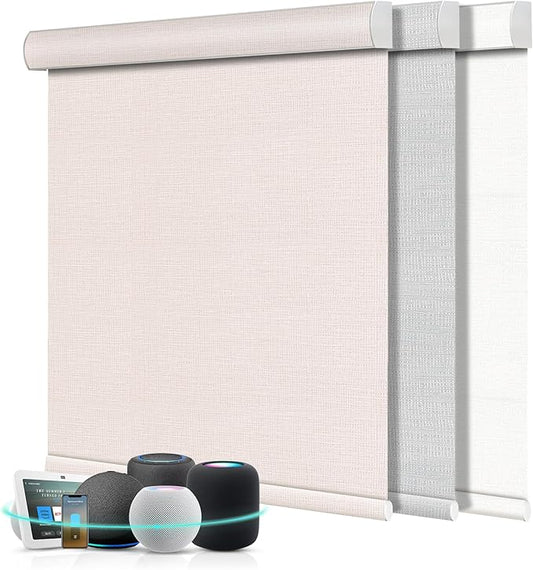 Aprilsmart Motorized Blinds with Remote,Compatible with Apple HomeKit Alexa Google Home- Voice and app Control,Motorized Roller Shades 100% Blackout Custom Size(Westray Bisque-07)