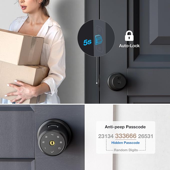 ThorBolt G1 Fingerprint Door Knob Lock with Keypad, Silver | 4x AAA Alkaline Batteries, Biometric, Electric, Auto-Lock, for Bedroom, Garage, Office, Pantry Door, Interior Door Lock