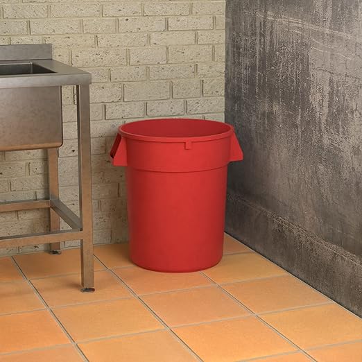 32 Gallon Red Round Commercial Trash Can, Heavy-Duty Food Grade NSF Certified, Perfect for Restaurant, Office, School, Garage, Backyard, Workshop, Warehouse