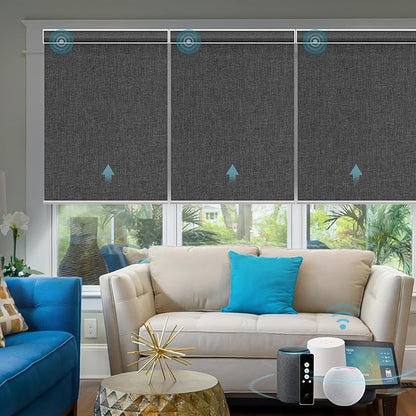 SmartWings Motorized Smart Blinds with Remote, Custom Automatic 100% Blackout Roller Shade Compatible with Alexa/Homekit/Google, Electric Smart Blinds for Indoor Windows, Bouvardia Dark Grey