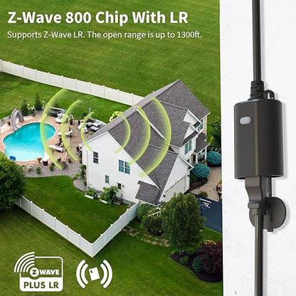 Minoston Zwave Outlet Plug, 800 Series Outdoor Z-Wave LR Smart Plug, On/Off Switch, Z Wave Hub Required, IP65 Weather-Resistant Waterproof, Built-in Repeater, Compatible with SmartThings Black (MP22Z)