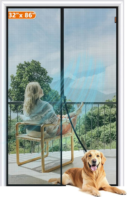 MAGZO Magnetic Screen Door Fit Door Size 32 x 86 Inch, Screen Size 34" x 87" Strong Magnets Mesh, Reinforced Fiberglass Net for Patio and Front Entrances, Gray