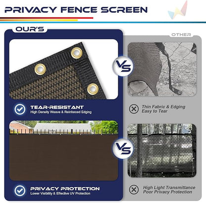 Windscreen4less Privacy Fence Screen Heavy Duty Windscreen Fencing Mesh Fabric Shade Net Cover with Brass Grommtes for Outdoor Wall Garden Yard Pool Deck, 6'x247' Brown
