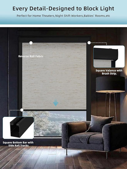 SmartWings Motorized Smart Blinds with Remote, Custom Automatic 100% Blackout Roller Shade Compatible with Alexa/Homekit/Google, Electric Smart Blinds for Indoor Windows, Linen White