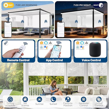 Motorized Outdoor Shades, Custom Patio Roller Blinds with Remote, Smart Exterior Sun Shades Compatible with Alexa, HomeKit, Google Home (5% Openness White)