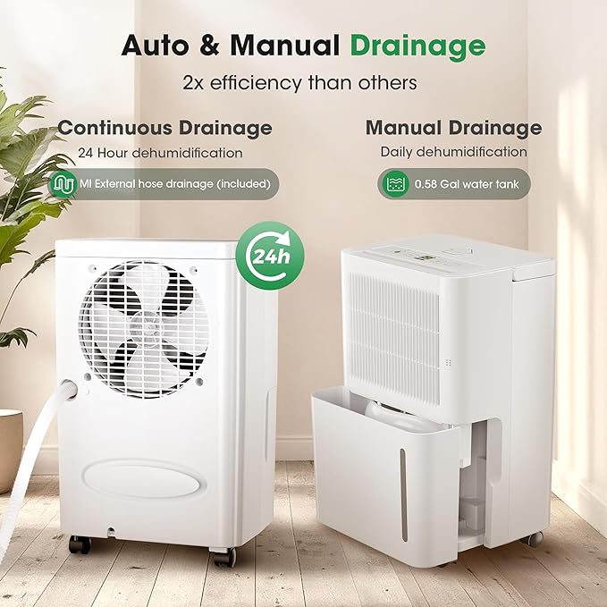 2,500 Sq.Ft Dehumidifier for Basement with Drain Hose, 30 Pint Dehumidifiers for Home with 3 Modes, Smart Humidity Control & Display, 24HR Timer, Auto Defrost for Large Room, Bathroom,Bedroom