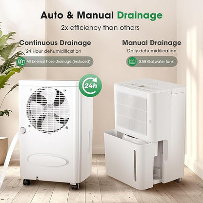 2,500 Sq.Ft Dehumidifier for Basement with Drain Hose, 30 Pint Dehumidifiers for Home with 3 Modes, Smart Humidity Control & Display, 24HR Timer, Auto Defrost for Large Room, Bathroom,Bedroom