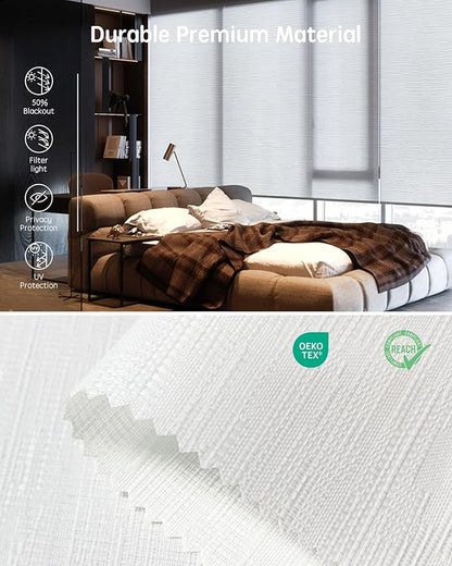 Yoolax Motorized Blinds with Remote, Light Filtering Smart Roller Shades Work with Alexa, Google, Apple Homekit, Custom Automatic Shades with Voice Control for Living Room (Jacquard White)