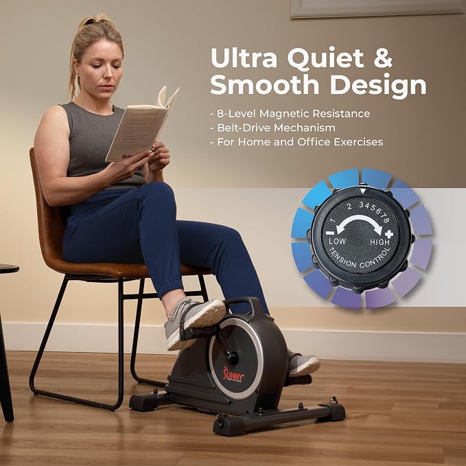 Sunny Health & Fitness 2-in-1 Smart Magnetic Pedal Exerciser, Compact Indoor Under-Desk Mini Exercise Bike for Full Body Cardio Workout and Physical Therapy, Free SunnyFit Training App Connection