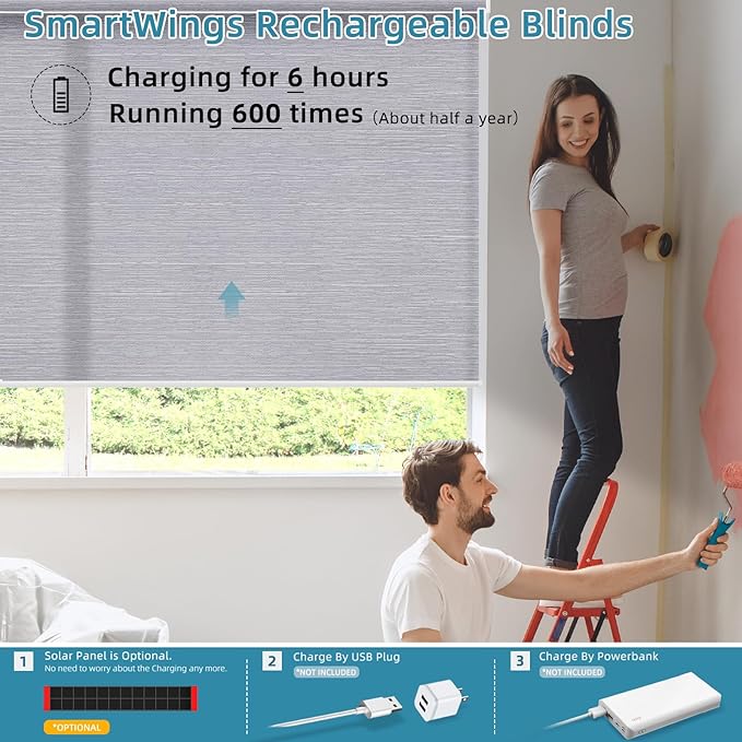 SmartWings Motorized Smart Blinds for Windows in Light Filtering, Electric Remote Roller Shades Compatible with Alexa/Google Home/Homekit, Custom Up to 110”W x 148”H, Essential Translucent Grey