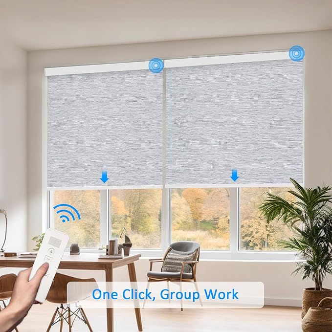 Motorized Blinds with Remote Cordless Automatic Motorized Shades Custom Blinds for Windows Smart Curtains Compatible with Alexa Google Home(Blackout Jacquard Grey,W66 x H72in)
