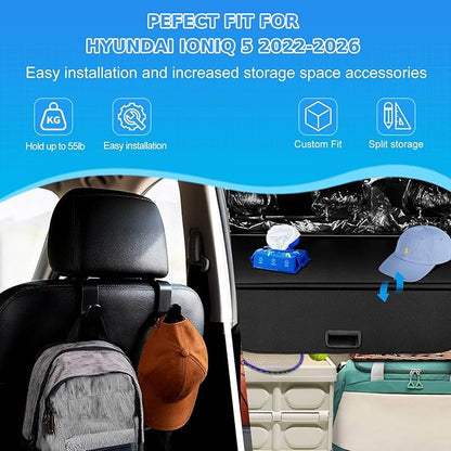 AUXKO Retractable Cargo Cover for Hyundai Ioniq 5 2026 2025-2022 with 4PCS Headrest Hooks, Trunk Cover Luggage Security Shade Cover Shielding Shade Anti-Peeping Luggage Privacy Screen, Carbon Fiber