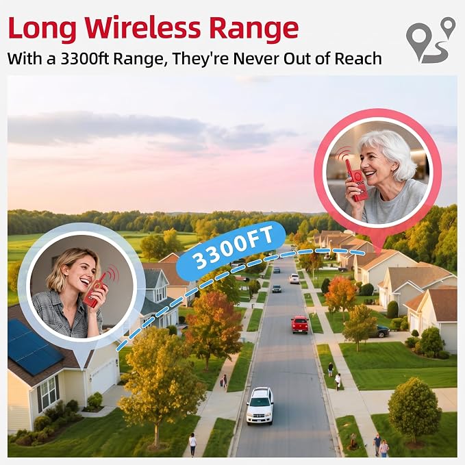 CallToU Caregiver Pager Wireless Alert Button Home Wireless Intercom System | Easy Use, Red Walkie Talkies for Seniors Long Range Room Intercoms 2 Way Radio for Elderly/Patient/Adults/Home/Office
