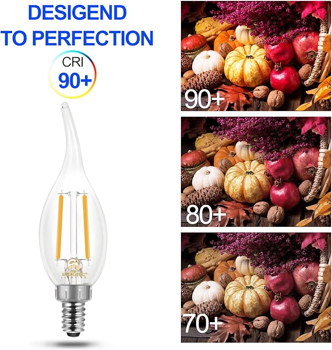 Energetic 12 Pack Dimmable Candelabra Led Light Bulb, CA11 Shape,Flame Tip Style, 60 Watt Equivalent, 2700K Soft White, E12 Base, Led Candelabra Bulb,CRI 90+, Halloween Christmas Decoration