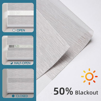 SmartWings Motorized Zebra Blinds with Remote, Custom Size Smart Electric Roller Shades for Windows, Automatic Light Filtering Dual Layer, Cordless Battery Motor, 75mm 60% Blackout Light Grey