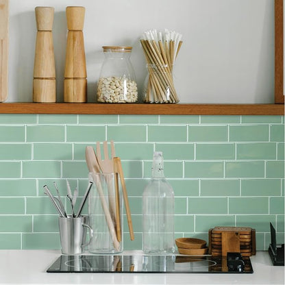 Smart Tiles Peel and Stick backsplash, Subway Jade Green, 11.55"x8.38" | Pack of 5 (2.8 sq ft), Glossy, Heat/Moisture Resistant, Low VOC, Kitchen/Bathroom, Renter Friendly, Made in Canada