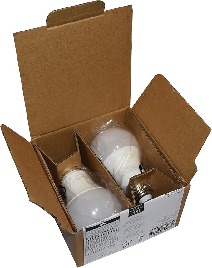 Amazon Basics A19 LED Light Bulbs, 100W Equivalent, 15W Energy Efficient, E26 Standard Base, Soft White 2700K, Non-Dimmable, 10,000 Hour Lifetime, 2-Pack
