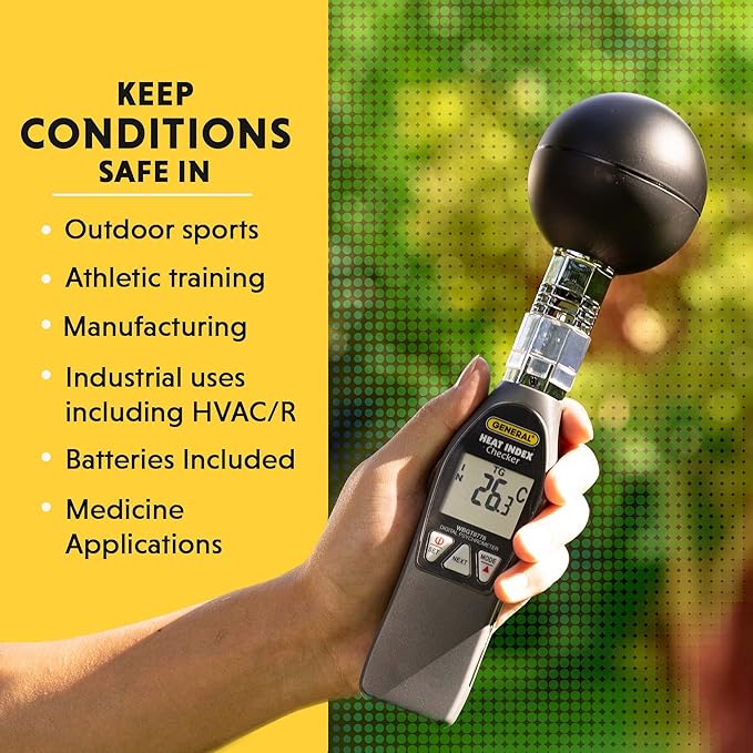 General Tools Deluxe Heat Index Monitor #WBGT8778 With 75 x 75 mm Brass Black Ball, 32° to 122° F, 0 to 100% RH