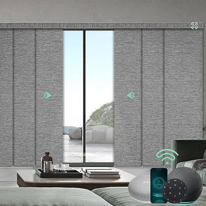 Yoolax Custom XL Smart Sliding Door Blinds, Motorized Sliding Panel Blinds Compatible with Alexa, Fabric Blackout Vertical Rechargeable Battery Shades for Glass Doors(Basalt Stripe Black)