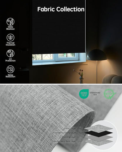 Yoolax Motorized Blinds with Remote, 100% Blackout Smart Roller Shades Work with Alexa, Google, Apple Homekit, Custom Automatic Shades with Voice Control for Bedroom Office (Fabric Smoky Gray)