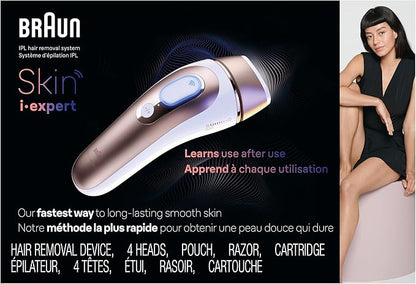 Braun Smart IPL, Skin i·Expert Pro 7, VOGUE's Best Hair Removal Device, IPL Hair Removal for Women and Men, Permanent Laser Hair Reduction At-Home, World's 1st Smart App, 4 Heads, IPL7387