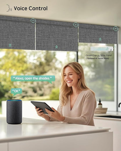 Yoolax Motorized Blinds with Remote, 100% Blackout Smart Blinds Work with Alexa, Google, Apple Homekit, Motorized Shades for Bedroom, Custom Electric Shades Voice Control (Fabric Dark Gray)