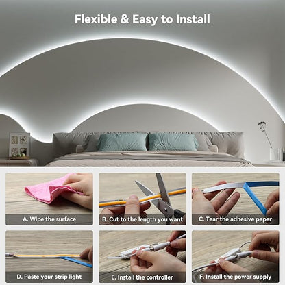 PAUTIX COB LED Strip Light,Strip Lights with RF Remote,UL Listed Daylight White Natural White 6000K 16.4ft Super Bright Dimmable 24V Flexible LED Tape Lights,Cabinets Kitchen Mirror Office Lighting