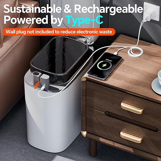 CTIME Bathroom Trash Can with Lid, 3.5 Gallon Slim Touchless Sensor Trash Can, Automatic Suction Smart Trash Can, Suitable for Bedrooms, Offices, Kitchens, and Bathrooms.
