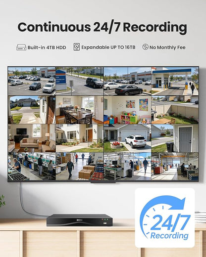 ZOSI 4K 16CH PoE Security Camera System, 8 x 8MP PoE IP Camera Outdoor Indoor with Human Detection, 100ft IR Night Vision, IP66 Weatherproof, 4K 16CH H.265+ NVR with 4TB HDD for 24/7 Audio Recording