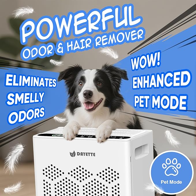 DAYETTE Air Purifiers for Home Large Room Up to 2400 Ft² with HEPA 14 Filter, Pet Air Purifier with Washable Prefilter for Bedroom with Fragrance, Air Cleaner for Smoke Dust Pets Hair Odor, WhiteBlack