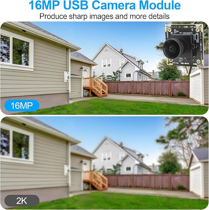 MMlove 16MP USB Camera Module Lightburn Camera 170° Wide Angle M12 Fisheye Lens with IMX298 Image Sensor Plug&Play Embedded Computer Webcam for HD Video Conference/Laptop/PC/Raspberry Pi