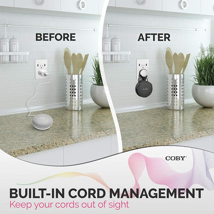 Coby Wall-Outlet Mount Smart Speaker Holder with Cord Holder & Cable Management, Wall Shelf for Google Nest Mini 2nd Gen & Google Home Mini 1st Gen, No Screw Plug Bracket, Black
