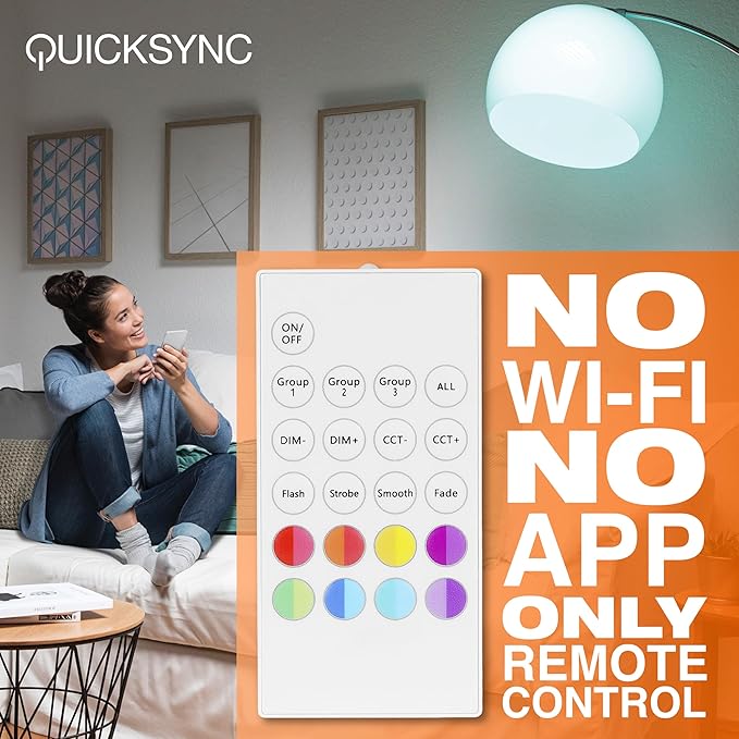 Sylvania QuickSync RGBW/Selectable White BR30 LED Light Bulb with Remote Control, No App/WiFi Required, 8.5W = 65W, Dimmable, 90 CRI, Medium Base, Frosted Finish - 4 Pack (45049)