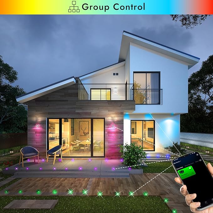 FVTLED WiFi LED Deck Lights Kit RGBW, 10pcs Φ1.77 Smart Phone Control Low Voltage Recessed Muticolor & Warm White Soffit Yard Path Stair Decor Lamp Fit for Alexa Google Home, Black Shell