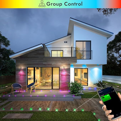 FVTLED WiFi LED Deck Lights Kit RGBW, 10pcs Φ1.77 Smart Phone Control Low Voltage Recessed Muticolor & Warm White Soffit Yard Path Stair Decor Lamp Fit for Alexa Google Home, Black Shell